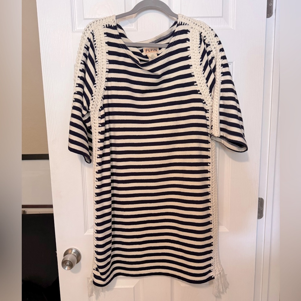 Pepin Navy and Cream Striped Knit Dress